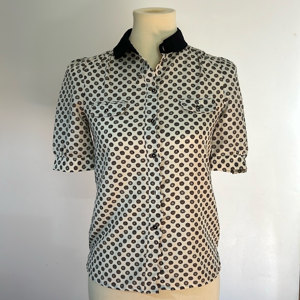JASPAL Black and White Peter Pan Collar Top SIZE XS